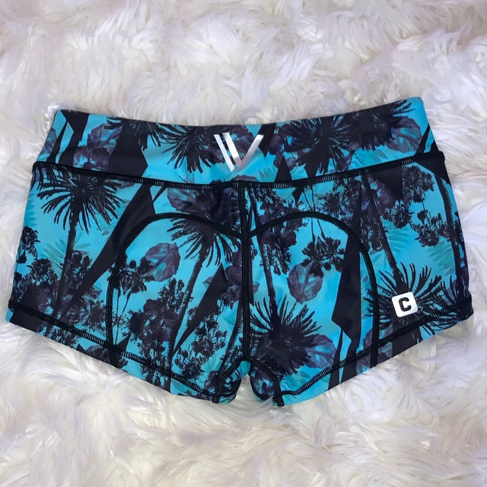 VULL CHESTEE COLLAB Turquoise Blue Palm Tree Athletic Shorts L